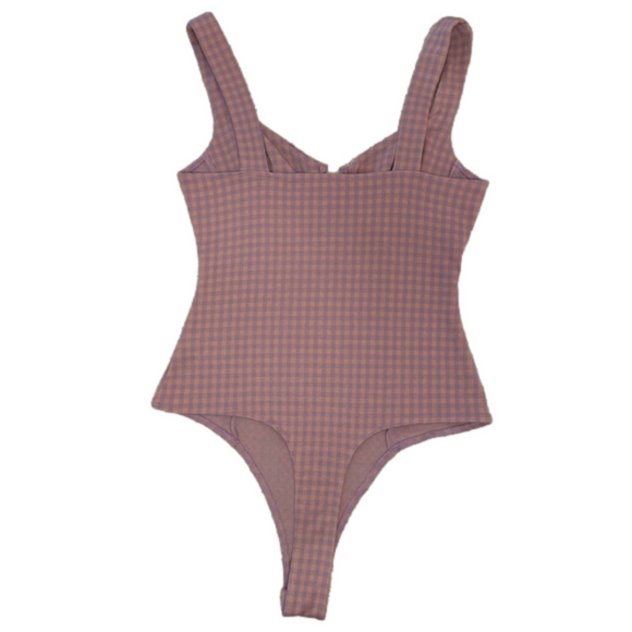 EUC ASTR Aria Pink/Lilac Gingham Print Bodysuit Size M - Picture 3 of 6